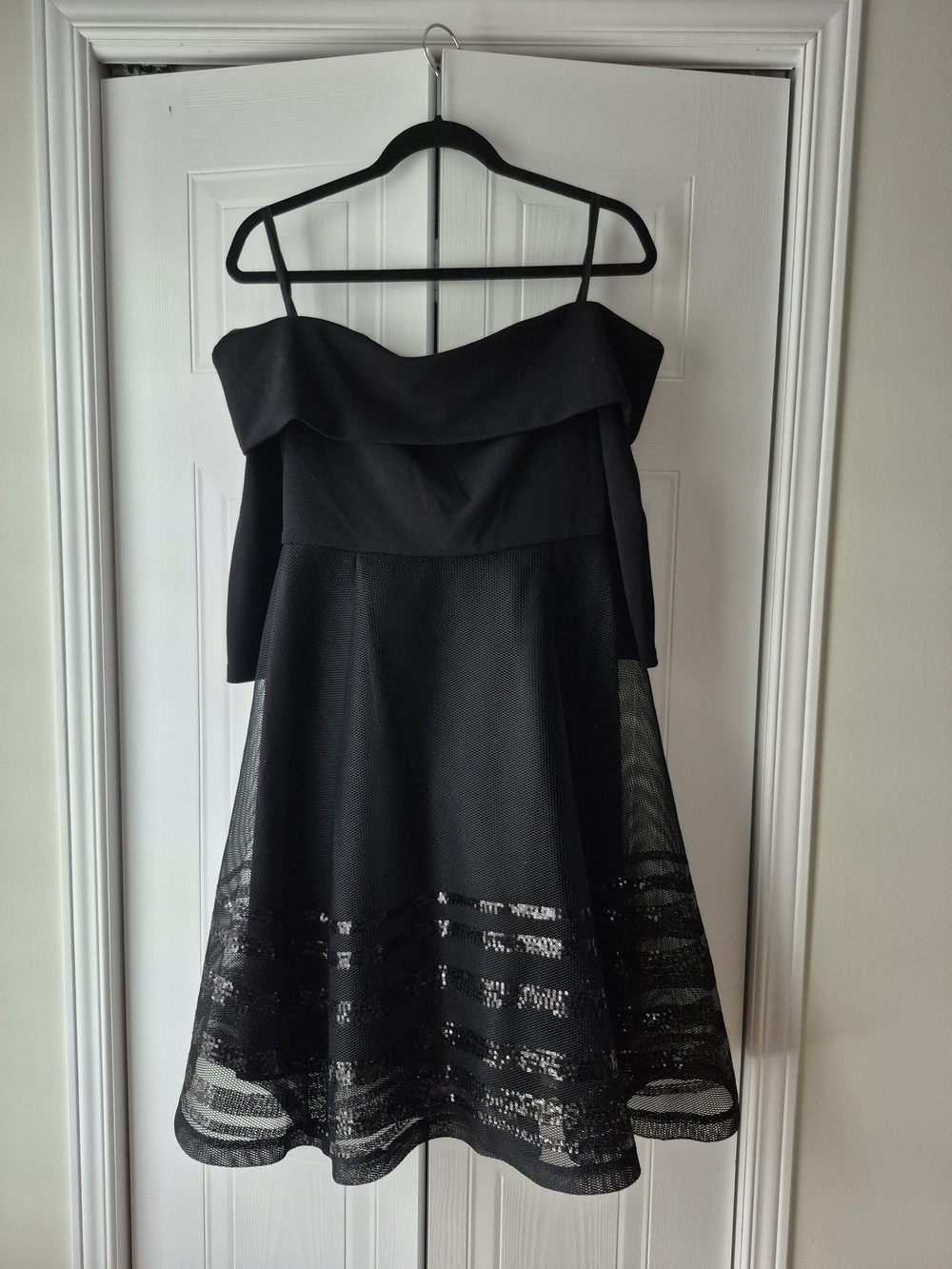 Le Château Black Strapless Dress with Three-quarter Sleeves